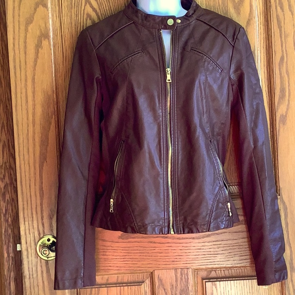Guess Faux leather brown jacket sz S